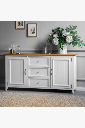 Fenyőfa provence-i komód fehér-barna 167x43 cm Lille típus